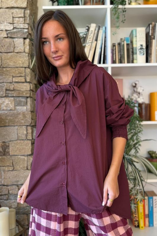 Paloma Tela Neckerchief Blouse Aubergine